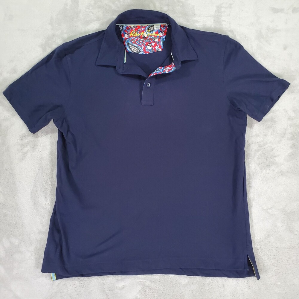 Robert Graham Polo Shirt Mens Medium Regular Fit Navy Stretch Colorful Skulls